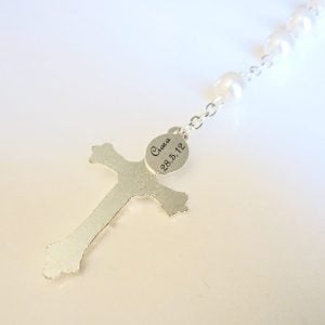 Girl's or Boy's Personalised White Pearl Rosary Necklace
