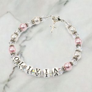 Sterling Silver & Pearl Personalised Christening or Communion Bracelet