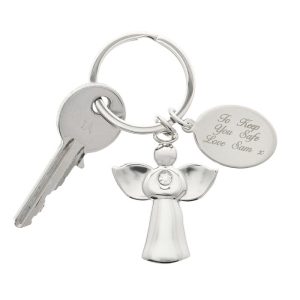 Silver Plated Diamante Angel Keyring With Engraved Tag