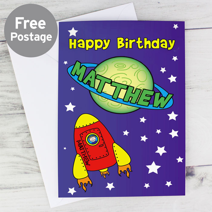 Boy's Personalised Space Themed Birthday Card