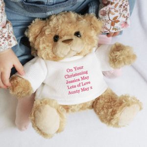 Girl's Personalised Pink Message Teddy Bear in a Jumper