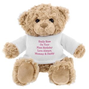 Girl's Personalised Pink Message Teddy Bear in a Jumper