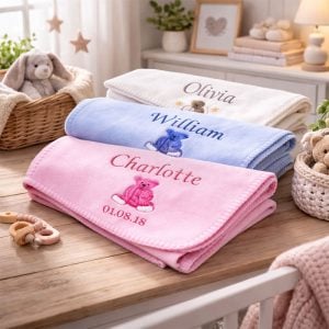 Personalised Newborn Baby Blanket in Pink Blue or Cream