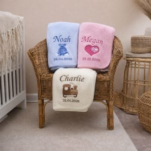 Personalised Newborn Baby Blanket in Pink Blue or Cream