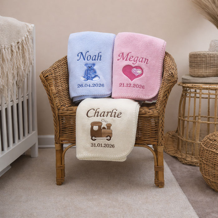 Personalised Newborn Baby Blanket in Pink Blue or Cream