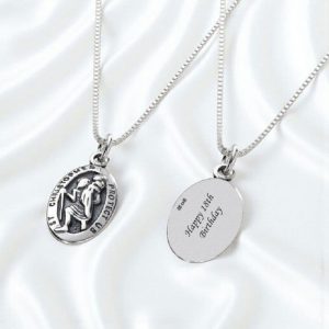 Personalised Engraved Silver St Christopher Necklace
