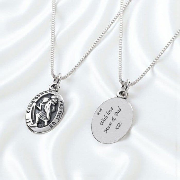Personalised Engraved Silver St Christopher Necklace