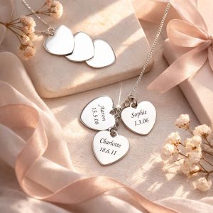 Mum's Personalised Sterling Silver 3 Hearts Necklace
