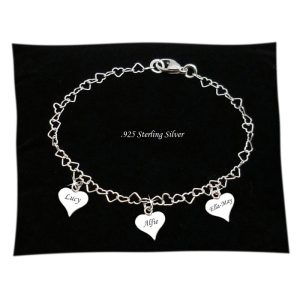 Mum's Sterling Silver Triple Personalised Heart Bracelet