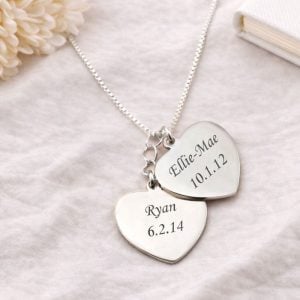 Mum's Personalised Sterling Silver Double Hearts Necklace