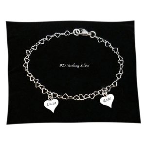Mum's Silver Double Personalised Engraved Heart Bracelet