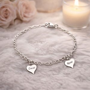 Mum's Silver Double Personalised Engraved Heart Bracelet
