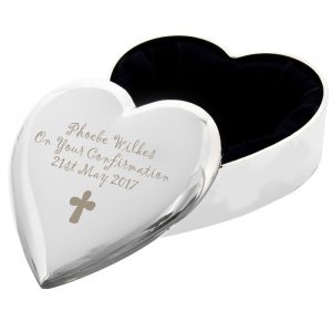 Personalised Heart-Shaped Silver Plated Cross Trinket Box