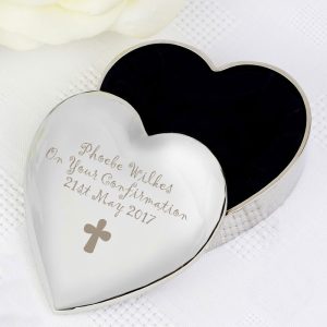 Personalised Heart-Shaped Silver Plated Cross Trinket Box