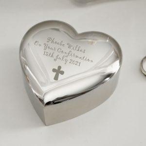 Personalised Heart-Shaped Silver Plated Cross Trinket Box