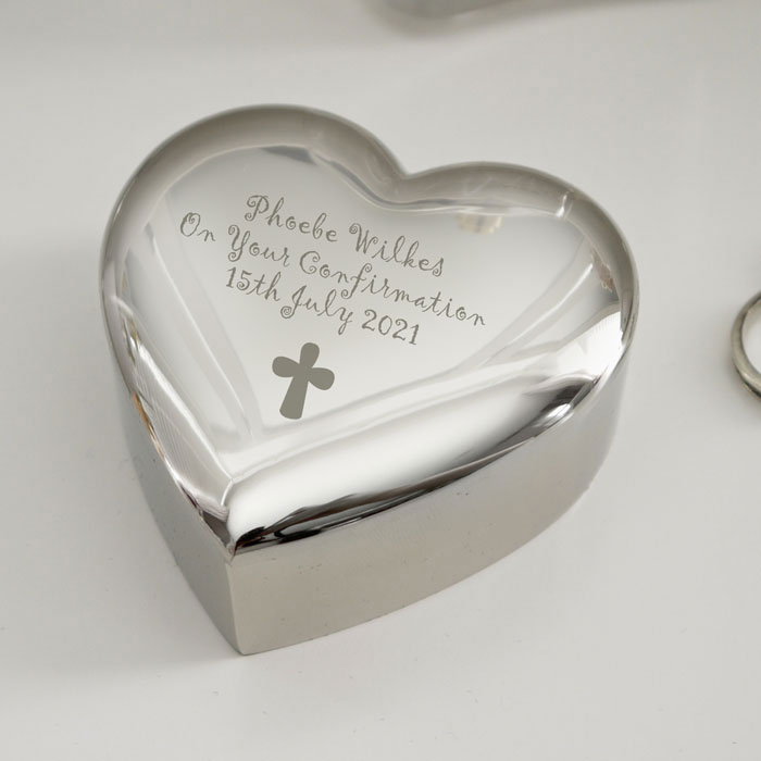 Personalised Heart-Shaped Silver Plated Cross Trinket Box