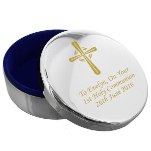 Personalised Gold Cross Rosary Bead Trinket Box Goddaughter