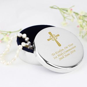 Personalised Gold Cross Rosary Bead Trinket Box Goddaughter