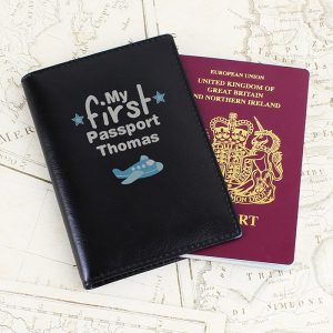 Personalised Leather My First Passport Holder Black
