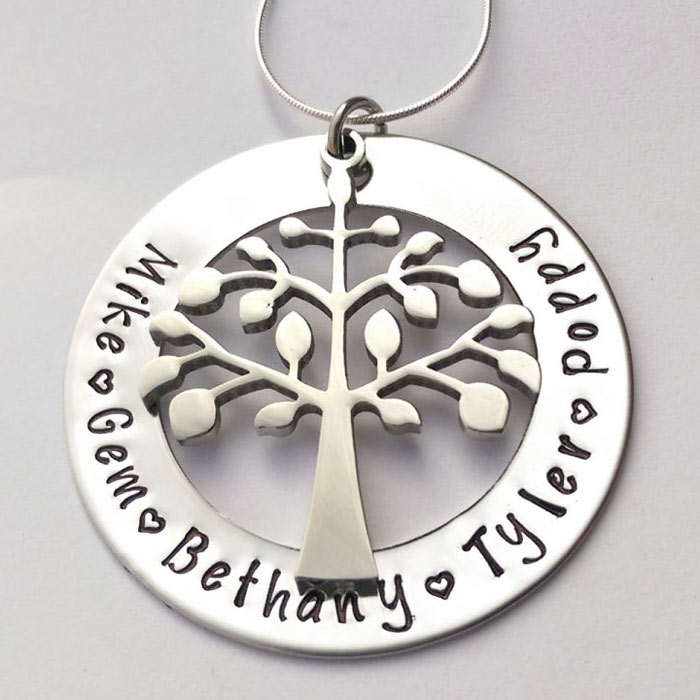 Personalised Hand Stamped Large Family Tree Mummy Necklace