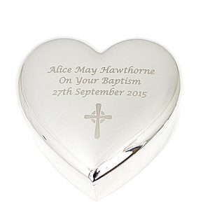 Rosary Beads & Personalised Engraved Cross Heart Trinket Box