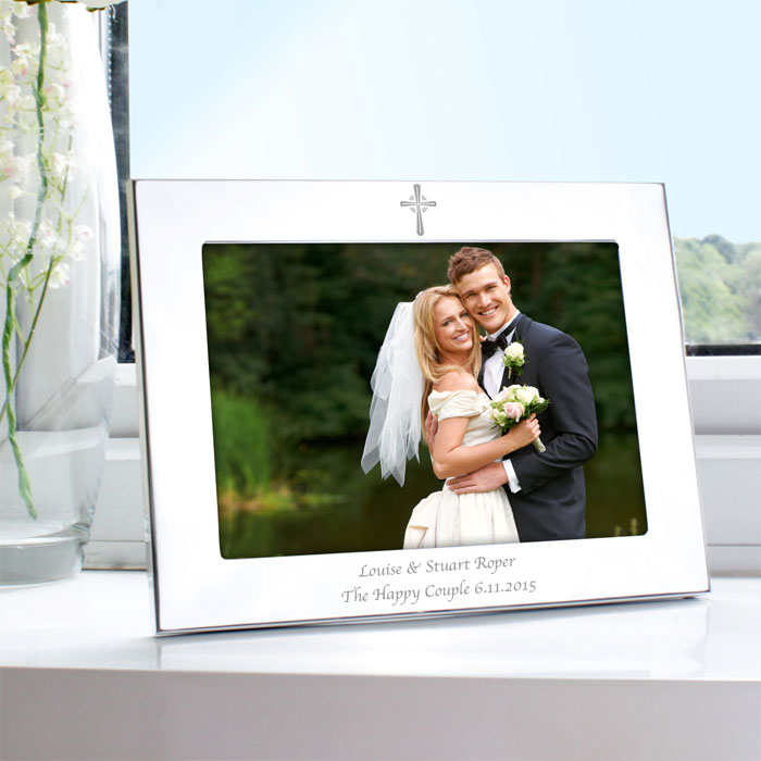 Personalised 7x5 Landscape Christening Cross Photo Frame