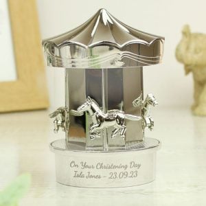 Silver Plated Personalised Moving Carousel Baby Money Box
