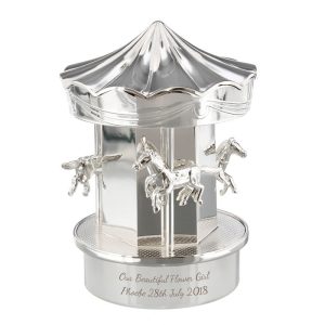 Silver Plated Personalised Moving Carousel Baby Money Box