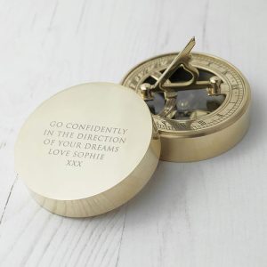 Personalised Adventurer's Engraved Brass Sundial and Compass