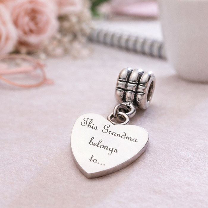 Stainless Steel Heart Shaped Bracelet Charm Grandma