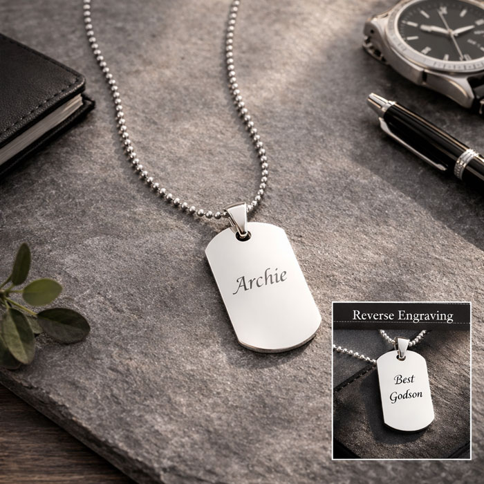 Sterling Silver Boy's Engraved Dog Tag Necklace