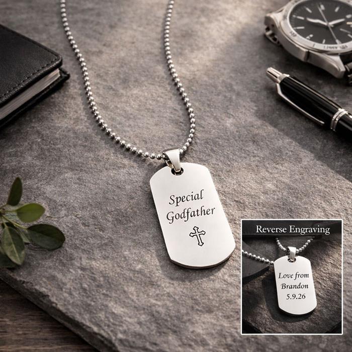 Personalised Special Godfather Silver Dog Tag Necklace