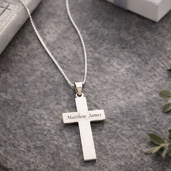 Boys Sterling Silver Personalised Christening Cross Necklace
