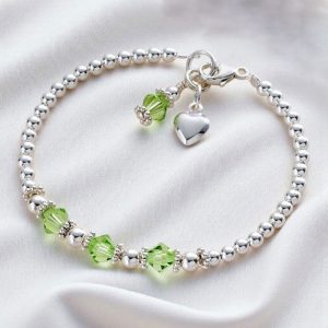 Girl's Sterling Silver Birthstone Heart Charm Bracelet