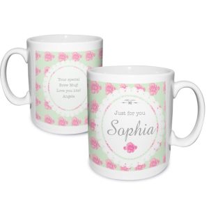 Personalised Vintage Rose Mug Any Name For Mum Grandma etc