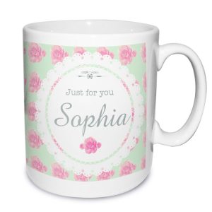 Personalised Vintage Rose Mug Any Name For Mum Grandma etc