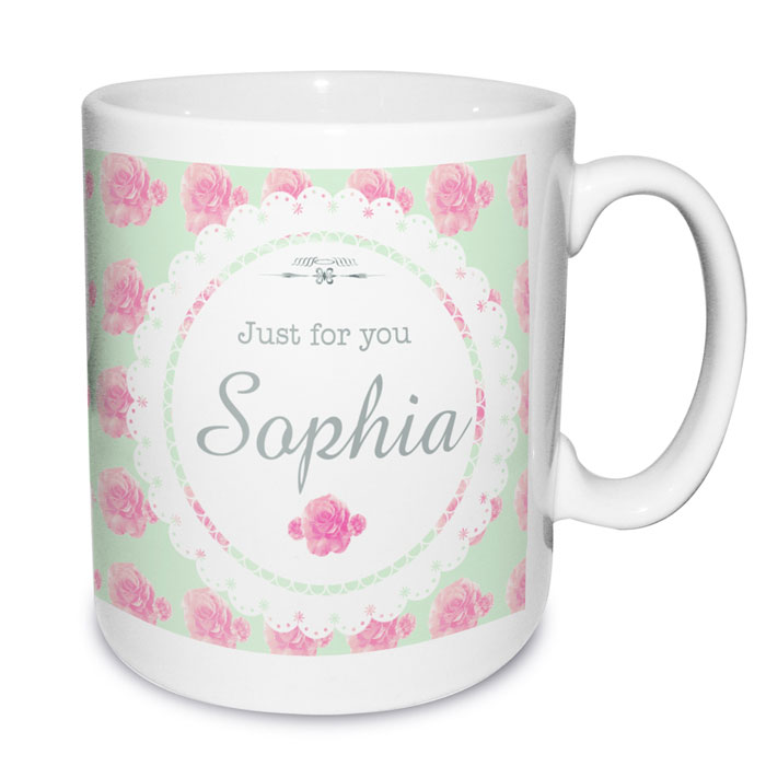 Personalised Vintage Rose Mug Any Name For Mum Grandma etc