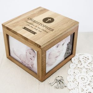 Personalised Christening Communion Oak Photo Keepsake Box
