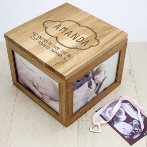Personalised Baby Name in Cloud Oak Photo Keepsake Box