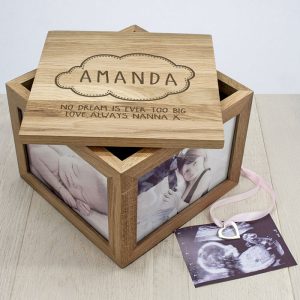 Personalised Baby Name in Cloud Oak Photo Keepsake Box