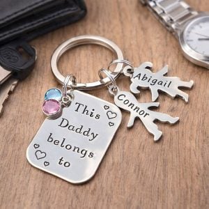 Personalised This Daddy Belongs To Keyring Stainless Steel