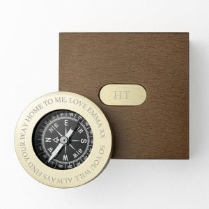Personalised Brass Travellers Compass in Wooden Box