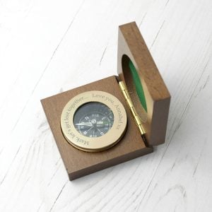 Personalised Brass Travellers Compass in Wooden Box
