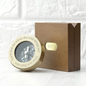 Personalised Brass Travellers Compass in Wooden Box