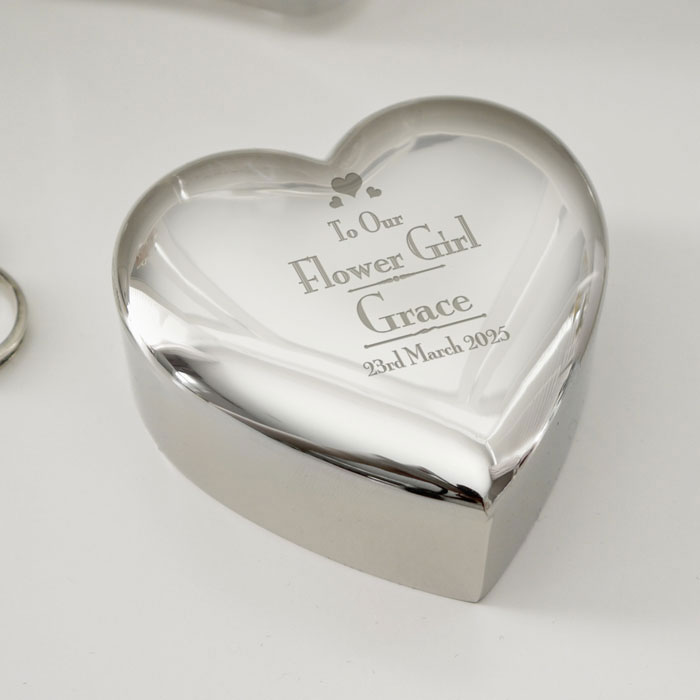 Personalised Decorative Flower Girl Heart Trinket Box