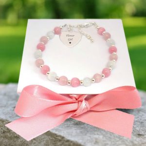 Flower Girl or Bridesmaid Bracelet With Engraved Steel Heart