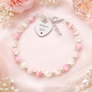 Flower Girl or Bridesmaid Bracelet With Engraved Steel Heart
