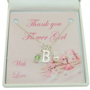 Thank You Bridesmaid Flower Girl Initial Birthstone Necklace