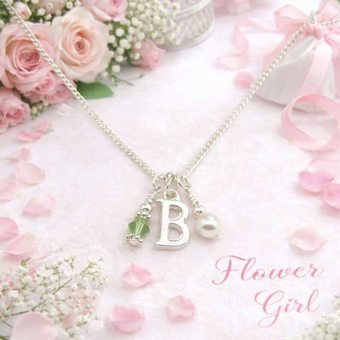 Thank You Bridesmaid Flower Girl Initial Birthstone Necklace