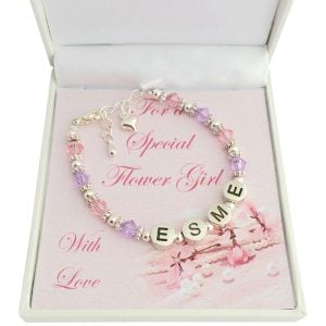 Personalised Flower Girl Pewter Name Bracelet